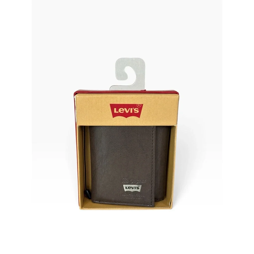 Levi's Men's Slim & Sleek Trifold RFID Brown Leather Wallet 1660